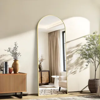 KOCUUY Bogen Standspiegel, 179 x 65 cm Großer Gewölbter Ganzkörperspiegel, Groß Wandspiegel mit Gold Aluminium Rahmen, Hängend, Stehend, Kippbar, für Wohnzimmer, Schlafzimmer und Flure