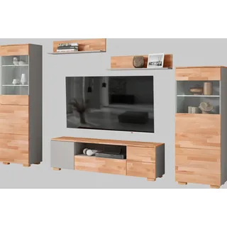 Wohnwand OTTO HOME, braun (braun und grau), B:270cm H:185cm T:35cm, Holzwerkstoff, Massivholz, Kastenmöbel-Sets, Wohnwand, schöne moderne Optik