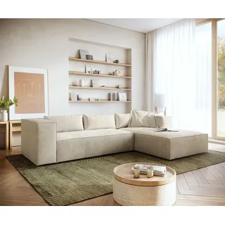 DeLife Eckcouch Brom 260x175 cm Cord Beige Recamiere rechts