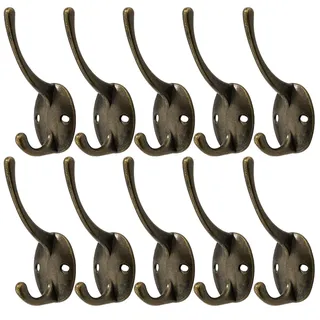 Mokife Garderobenhaken Vintage Bronze, 10 Stück Kleiderhaken mit Schrauben Haken Garderobe Doppelt Wandhaken Metall für Jacken, Hüte, Schlüssel, Taschen