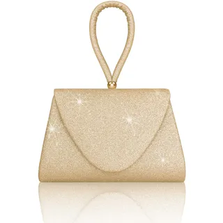 Larcenciel Gold Clutch, Glitzer Goldene Handtasche mit Abnehmbarer Kette, Metallisch Pailletten Abendtasche für Damen, Elegant Tasche Braut Schultertasche für Hochzeit Party Ferien Date, 20x4x13.6cm