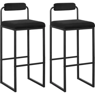 WOLTU Barhocker 2er Set mit Fußstütze, Hochstuhl, Samthocker,aus Metall, Schwarz - Schwarz