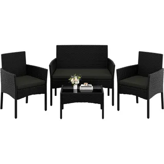 Yaheetech 4-er Gartenmöbel Set Balkonmöbel Set aus Polyrattan Terassenmöbel Außen mit 2er Sofa, 2 Stühle, Tisch & Sitzkissen für Terrasse/Balkon/Garten, Schwarz & Grau