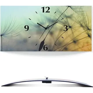 ARTland Wanduhr, gebogen Funkuhr - schwarzer Zeiger Goldener Sonnenuntergang und Pusteblumen Größe: 60x30 cm - Gelb
