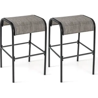COSTWAY 2er Set Barhocker Outdoor, Barstühle mit gebogenem Stoffsitz, Tresenhocker bis zu 180kg, Sitzhöhe 76 cm, rückenfreie Bistrohocker - Braun, Schwarz