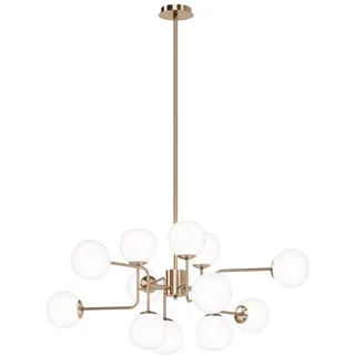 Maytoni Erich Kronleuchter, Hängeleuchte 12x E14 Messing Weiss Glas - Gold