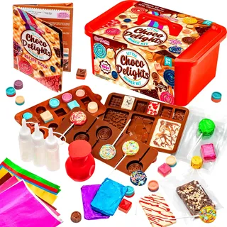 GirlZone Little Choco Delights Maker Kit, Köstlichkeiten aus Schokolade für Kinder mit Silikonformen, Leckere Schoko-Riegel und Lutscher zum Selbermachen Set