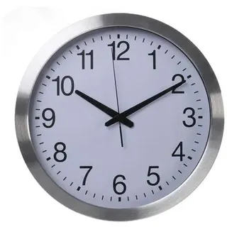 Perel Analoge Wanduhr 40 cm mit DCF-Zeitsynchronisation, großes gut lesbares Zifferblatt, silberner Aluminiumrahmen, Wohnzimmer Küche Büro Wartezimmer