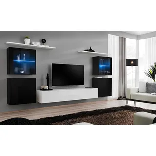 Wohnwand Weiß Wandregale TV Ständer Komplett Sideboard Hochglanz Einrichtung - Weiß