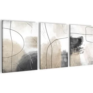 Novart Wandbilder Set Abstrakt - KOMPLETT AUFHÄNGFERTIG - Wohnzimmer Schlafzimmer Flur Deko - 3 Moderne Bilder Beige Grau - N028635a