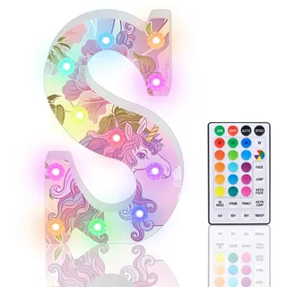 Buchstaben Lichter, LED Alphabet Lampe 18 Color Changing LED Buchstabe Licht Beleuchtete Buchstaben Nachtlichter mit Fernbedienung für Mädchen Geschenke Geburtstag Bar Hochzeit Party Weihnachten - S
