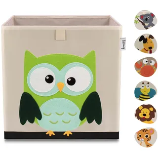 LIFENEY Aufbewahrungsbox Kinder mit Eule Motiv I Spielzeugbox mit Tiermotiv passend für Würfelregale I Ordnungsbox für das Kinderzimmer I Aufbewahrungskorb Kinder