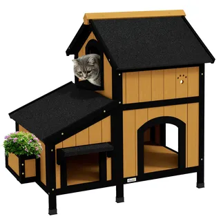 PawHut Katzenhaus 96 x 65 x 85,5 cm Gelb