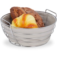 Bild von Brotkorb Metall, mit entnehmbarem Stoffeinsatz, rund, Frühstückskorb für Brot & Brötchen, Ø 23 cm, grau