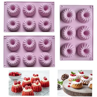 Firavggu 3 Stk Mini Gugelhupfform Silikon Gugelhupf Form Silikonform 6 Capacity Klein Gugelhupf Kuchenform Backform Antihaftbeschichted Cake Form für Kuchen Muffins Brownie(Hellviolett)