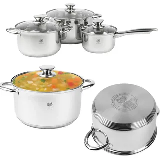 Topfset 6-Teilig Kochtopfset Töpfe Kochtopf Kochset Edelstahl Set Mit Deckel - Silber