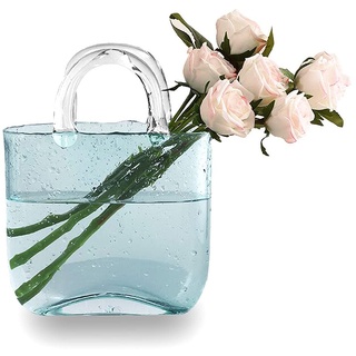 Candora Glasvasen für Dekoration, kreative Blasen, Handtasche, Blumenvase, Desktop-Glaskorb, Vase, Mini-Kristall-Aquarium für Tischdekoration, Küche, Büro, Wohnzimmer (blau)