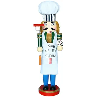 AULUDA Dekorativer Nussknacker, Koch mit Grillgabel und Kuchen, handgefertigte Holzpuppenfigur, Sammlerstück, festliches Geschenk, Figur, Regale, Tischdekorationen, 38,1 cm