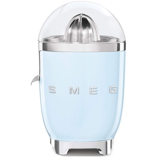 SMEG, Elektrische Zitruspresse CJF01PBEU, manuelle Druckpresse, tropfsicherer Auslauf und Universalkegel, rutschfeste Basis, integrierte Kabeltrommel, 70 W, Himmelblau