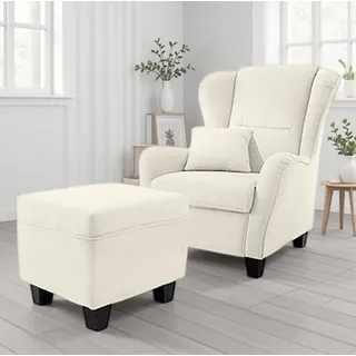 Home Affaire Ohrensessel Oliver Mikrofaser 93 x 102 x 90 cm Beige mit Hocker