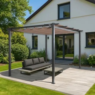 Aluminium Pergola HWC-N93, Gartenpavillon Pavillon Garten, stabiles 8cm-Gestell Schiebedach UV50+ 3x4m taupe - Braun