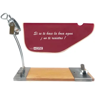Well Home Iberia Luxe Schinkenhalter aus Holz und Edelstahl + Schinkenhülle 'Tiberic, Stoff, Braun, Grau, Bordeaux