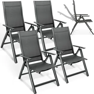 tillvex Gartenstuhl Premium 4 Stück Anthrazit klappbar aus Aluminium | Hochlehner mit Armlehnen | Klappstuhl verstellbar | Klappsessel Balkon Garten Terrasse - Grau