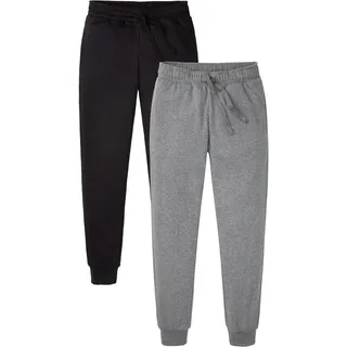 Jogginghose BONPRIX, Herren, Gr. 52/54, N-Gr, schwarz-weiß (grau meliert, schwarz), Web, Obermaterial: 50% Baumwolle, 50% Polyester, regular fit, Hosen Jogginghose, aus Baumwolle und Polyester, mit elastischen Bündchen am Saum