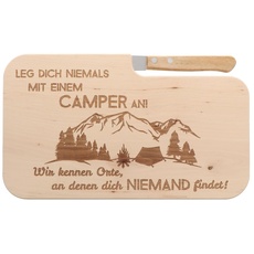 Spruchreif · Brotzeitbrett mit Messer · Brotzeitbrett mit Gravur · Holzbrett mit Messer · Geschenke für Camper · Outdoor Geschenke · Outdoor Frühstück