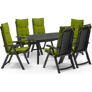 Shaf Milano 7-tlg. Outdoor-Essgruppen-Set | Klappstuhl anthrazit | mit grünen Polstern | Wetterfest | Klappsessel - Grau, Grün