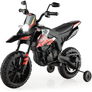 FANTASK Aprilia 12V Elektromotorrad für Kinder 5,5-6 km/h, Kindermotorrad mit Stützrädern & Musik & Scheinwerfer, Rote und Schwarze Motorrad für Kinder von 3 bis 8 Jahren, Rot