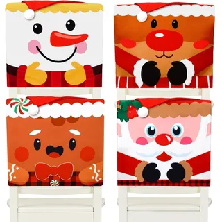 BOARDFEB Weihnachtsstuhlhussen, 4er Set Stuhlhussen Weihnachten Abnehmbare Weihnachts Stuhlhussen Rot Weihnachtsmann Stuhlbezug Weihnachten Weihnachtliche Stuhlhussen für Küchen Esszimmer Büro Deko