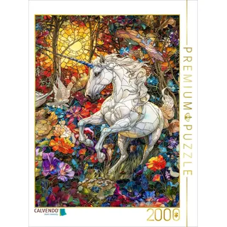 CALVENDO Puzzle Einhorn rennt auf einer farbenfrohen Blumenwiese | 2000 Teile Lege-Größe 90x67cm Foto-Puzzle für glückliche Stunden