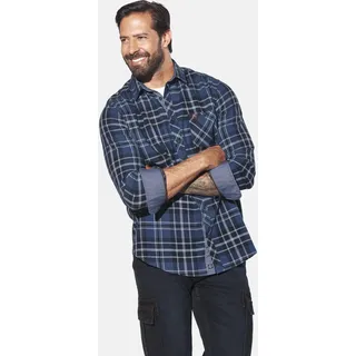 Langarmhemd JAN VANDERSTORM "Hemd NORSEN", Herren, Gr. XL, weit, blau (dunkelblau kariert), Obermaterial: 100% Baumwolle CO., Hemden Langarmhemd