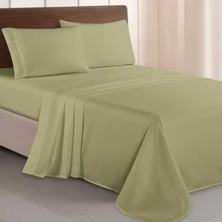 Elegant Comfort Luxuriöses 1500 Premium-Bettwäsche-Set aus Mikrofaser in Hotelqualität, dreireihig, Bestickt, weichste 4-teilges Bettlaken-Set, Knitter- und lichtbeständig, Full, Salbeigrün