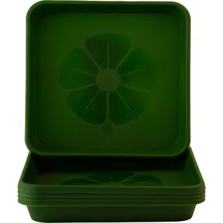 Home Garden Ornaments – Quadratische Blumentopf-Untersetzer, Set aus 5 eckigen Auffangschalen für Pflanzkübel, den Außen- und Innenbereich (Grün, 24 cm außen / 21 cm innen)