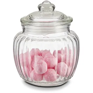 KHG Bonbonglas 15 cm Höhe, 1 L, mit Deckel, Candy Bar Glas luftdicht | Vorratsglas Süßigkeiten, Bonbons & Cookies, Küchenglas geriffelt mit Knopfgriff, Volumen, vielseitig einsetzbar