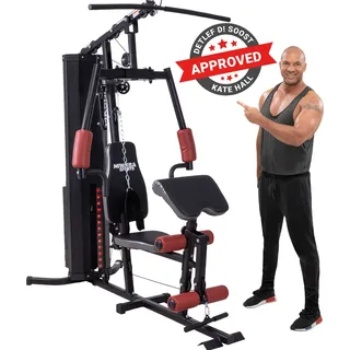 Miweba Sports 50in1 Kraftstation MK500 Pro | Fitness Station Zuhause - 60kg Gewichte - Latzug, Arm- & Bein Training, Butterfly, Bankdrücken, Rudern - Schwarz