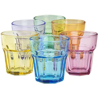 TREND FOR HOME Bunte Trinkgläser 6er Set, 280 ml kleine Trinkgläser für Kinder, Regenbogengläser, farbige Wassergläser, spülmaschinenfest