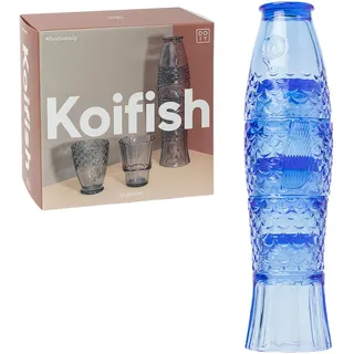 Doiy - Glasbecher-Set - Fischdesign - Aus Glas gefertigt - Stapelbare Dekorationsgläser - Spülmaschinenfest - Blaue Farbe - 8,3x8,3x32,5cm - 4 Stück