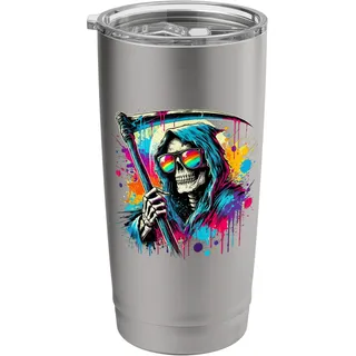 Splash Art Sensenmann Sonnenbrille Halloween Geist Tod Doppelwandiger Edelstahl-Thermobecher