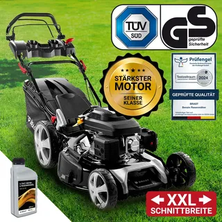 BRAST Benzin Rasenmäher mit Antrieb | 5,2kW (7PS) | 55cm Schnittbreite | viele Modelle | 30-80mm Schnitthöhe | 60L Fangkorb | 4 Takt OHV Motor | Stahlgehäuse | Power