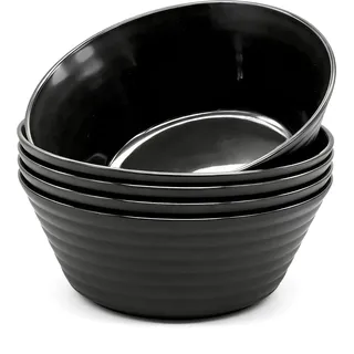 Piuluvor® 5er Schüssel Groß Schwarz, 20cm Soup Bowl 1200ml Unbreakable Salatschüssel Müsli Schüssel Suppenschalen aus Kunststoff für Mikrowellen Spülmaschinenfest