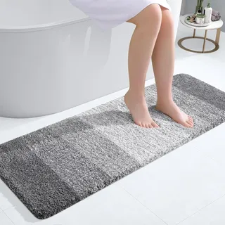 Homaxy Weich Badezimmerteppich 40x120 cm, rutschfest waschbar Badematte Flauschige Hochflor Badteppich Mikrofaser Saugfähig Badvorleger Duschvorleger (Grau)