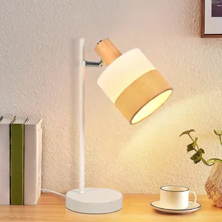 ZMH Nachttischlampe Wohnzimmer Tischlampe Holz Tischleuchte mit Kabel E14 Nachttischleuchte Stoff Retro Bettlampe Drehbar (ohne Leuchtmittel)