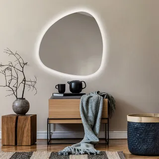 Unregelmäßiger asymmetrischer Spiegel mit LED Beleuchtung 94x94 cm - mit LED Beleuchtung - LED Farbe Kaltweiß 7000K - Individuell Nach Maß - Beleuchtet Wandspiegel Lichtspiegel Badezimmerspiegel JAJ221 - Transparent