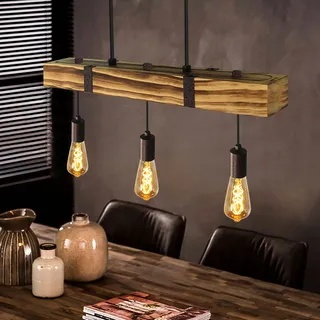 GBLY Pendelleuchte Esstisch aus Holz Vintage Hängelampe Retro Esszimmerlampe in 61CM Holzbalken - 3 x E27 max. 25W - Höhenverstellbar Industrial Pendellampe Restaurant für Bar Esszimmer Wohnzimmer