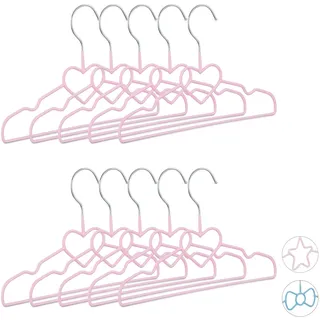 Relaxdays Kinderkleiderbügel 10er Set, Drahtbügel, Babybügel, dekorativ & platzsparend, PVC, Metall, 30 cm, rosa