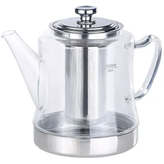 Rosenstein & Söhne Teekocher: 2in1-Glas-Teebereiter & Teekanne für alle Herde, auch Induktion, 1,5 l (Teekanne für Induktionsherd, Glasteekanne, induktionsgeeignet)