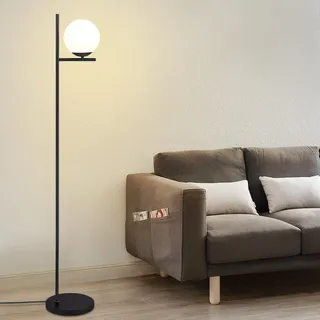ZMH Stehlampe Wohnzimmer Industrial Standleuchte - Schwarz Modern Stehleuchte mit Fußschalter Metall Design aus Weiß Glas Standlampe E27 Vintage Bodenlampe für Schlafzimmer Büro kinderzimmer